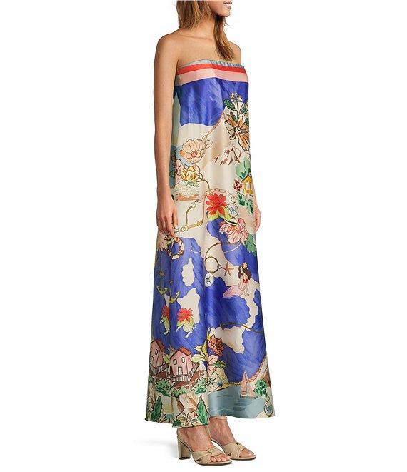 Antonio Melani Lucia Ocean Print Satin Strapless Maxi Dress Product Image
