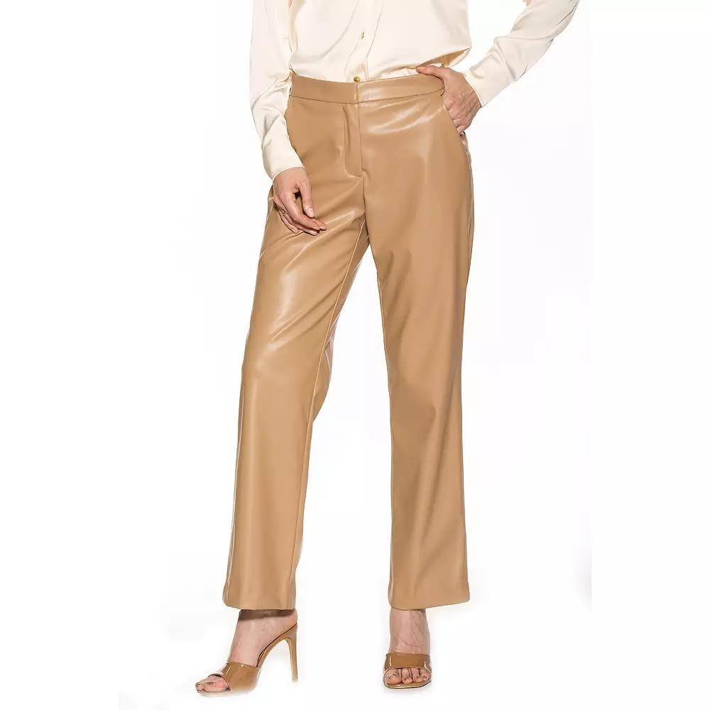 Women's ALEXIA ADMOR Faux-Leather Fitted Wide-Leg Pants, Size: 8, Camel Product Image