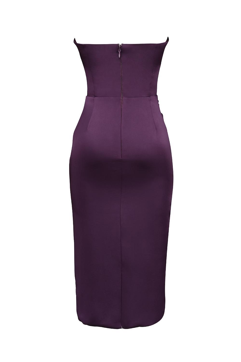 Santana  grape satin strapless midi dress Product Image