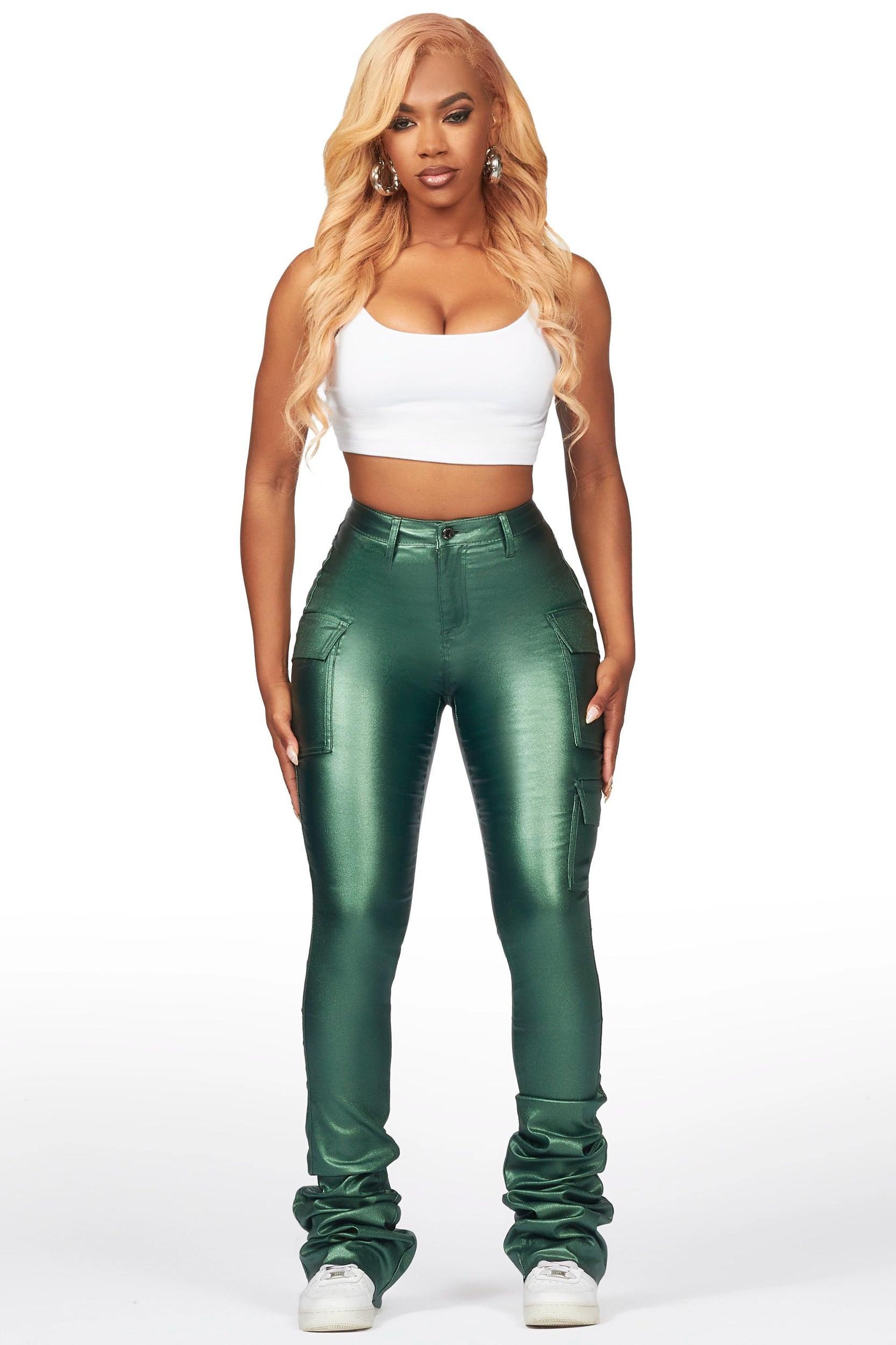 Vixen Metallic Green Cargo Super Stacked Pant Female Product Image