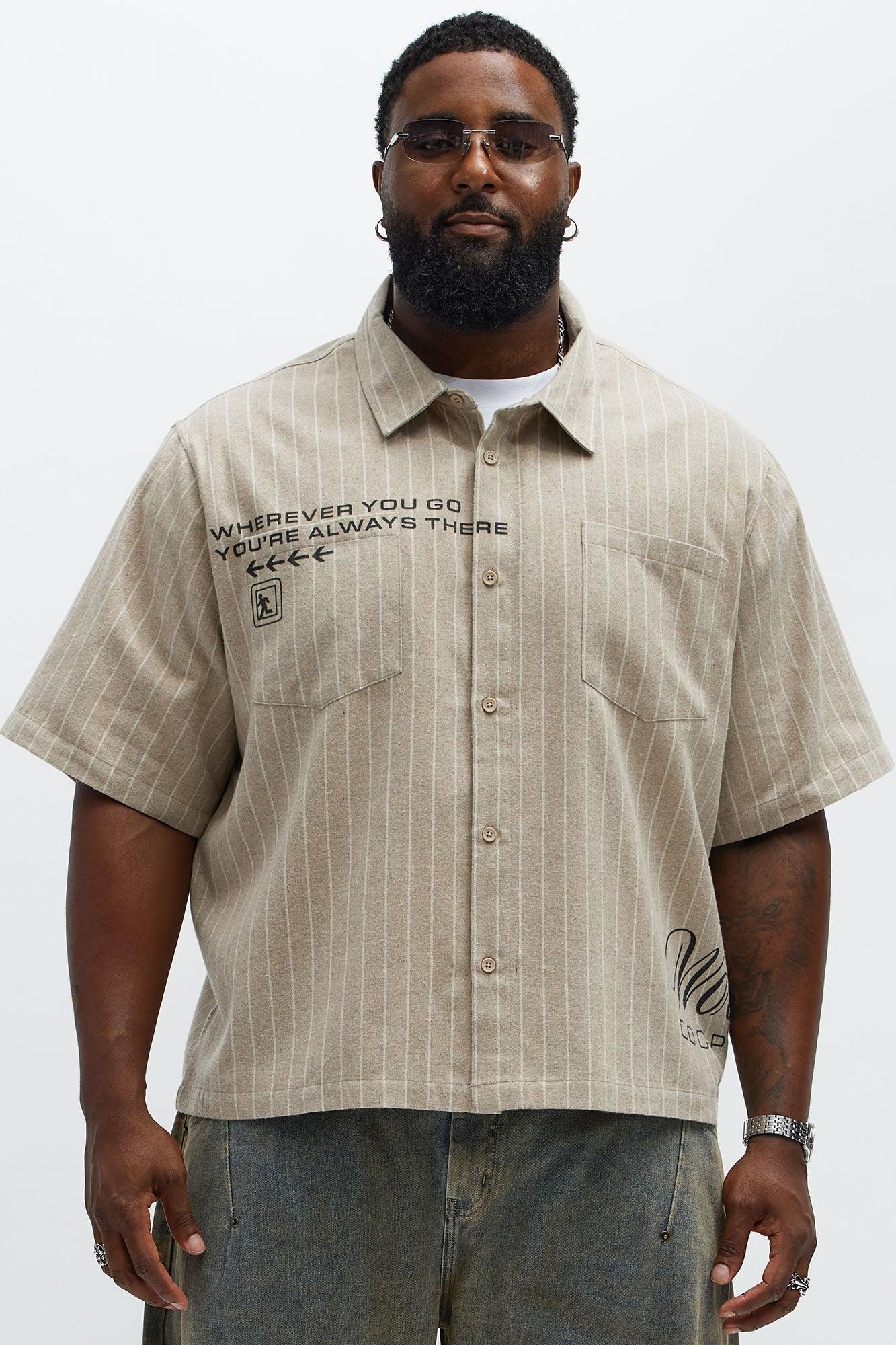 Worldwide Striped Cropped Button Up Shirt - Stone Product Image