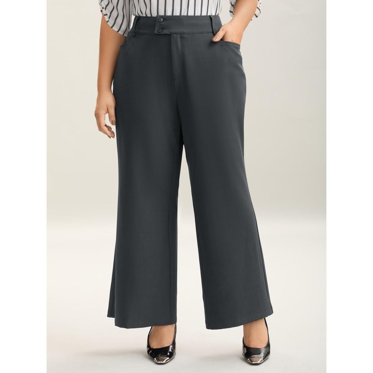 Plus Size Overlap Waist Buckles Classic Bootcut Pants Women DimGray At the Office Bootcut Mid Rise Work Pants BloomChic 18-20/2X Product Image