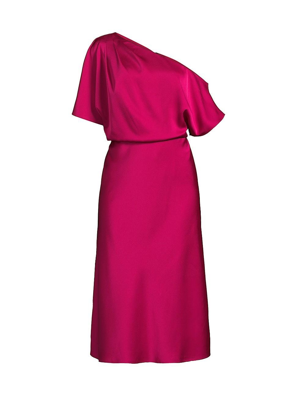 Womens Satin One-Shoulder Cocktail Dress Product Image