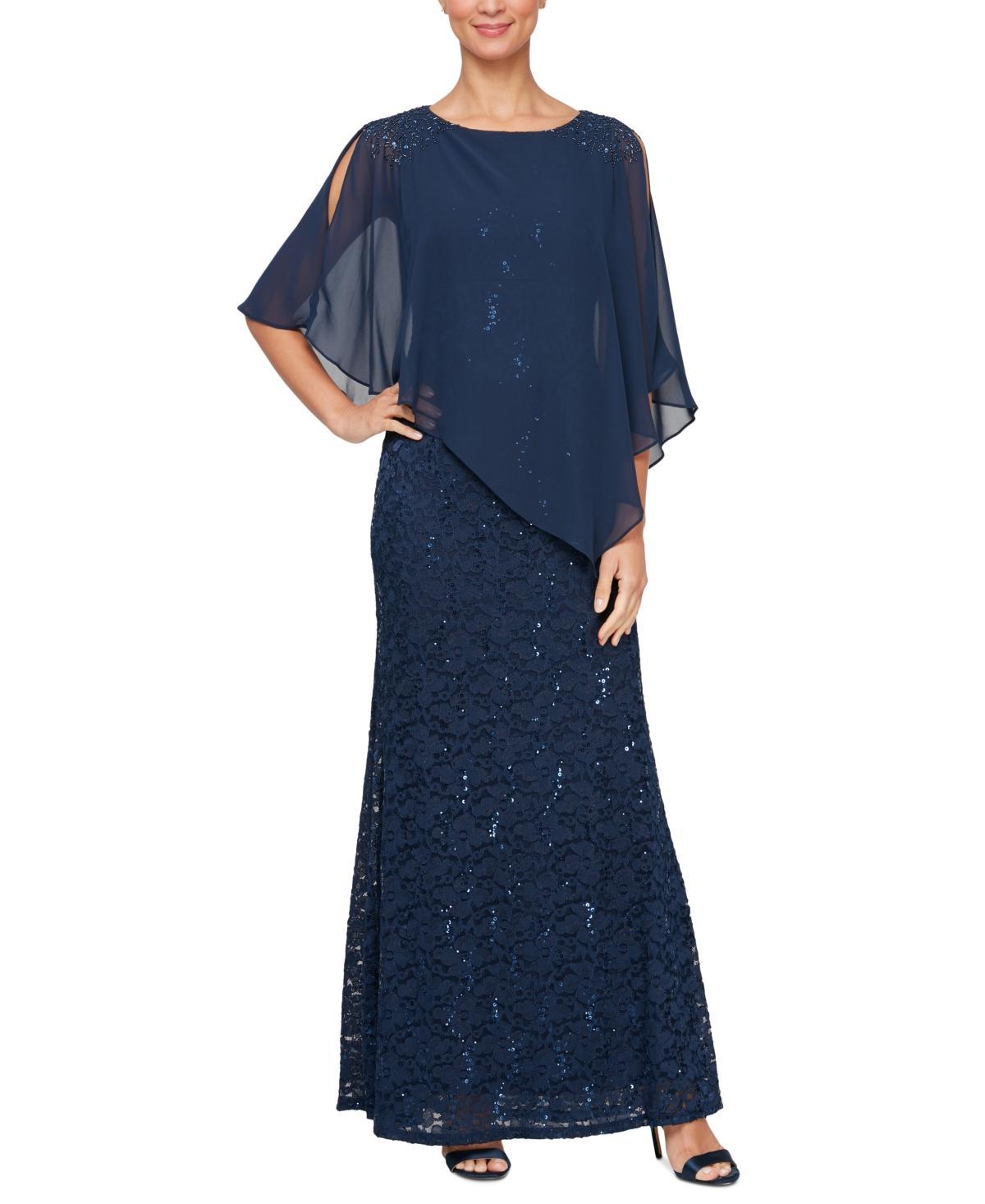 Sl Fashions Womens Sequin Lace Chiffon Caplet Gown Product Image