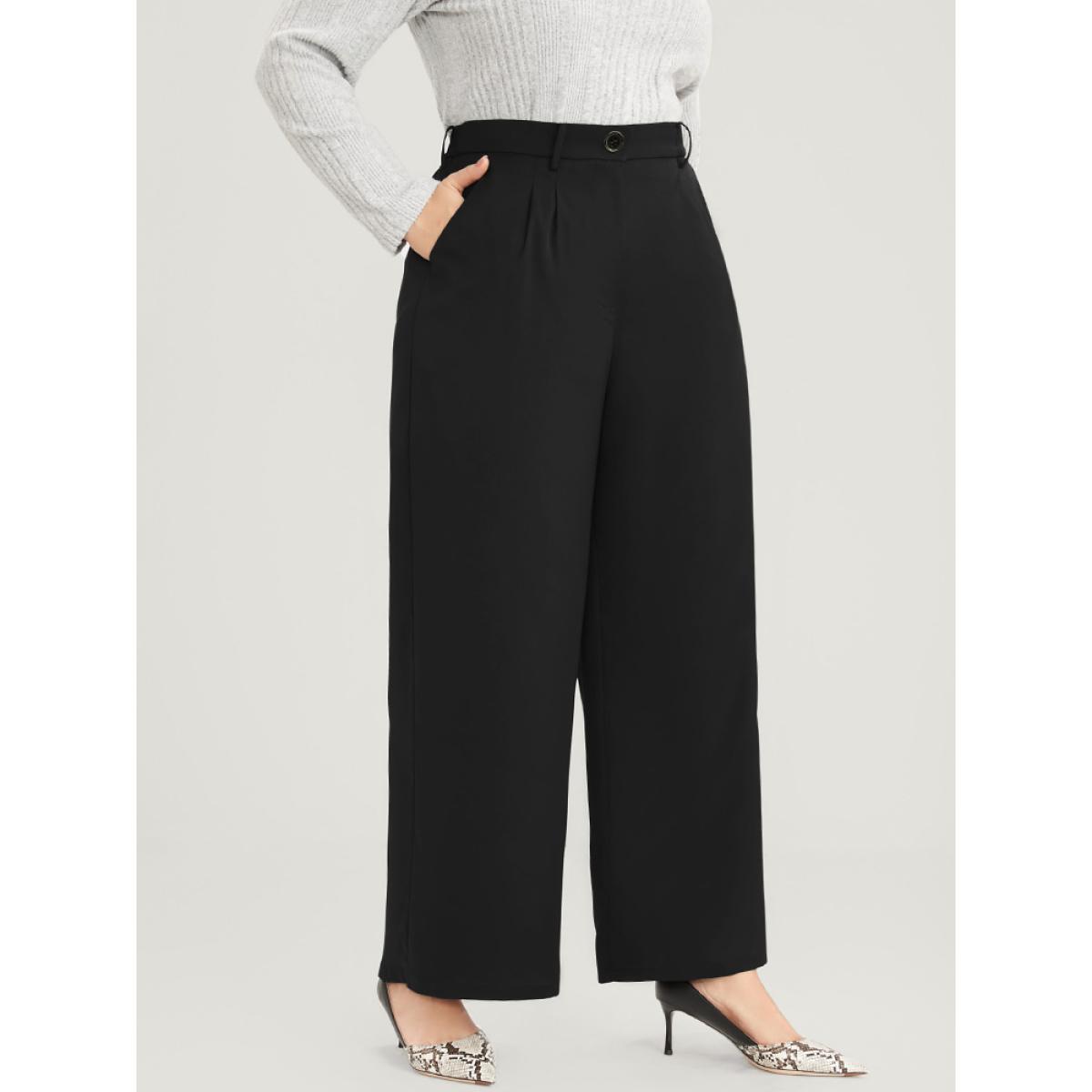Plus Size Solid Pocket Elastic Waist Wide Leg Pants Women Black Casual Loose Mid Rise Dailywear Pants BloomChic 14-16/1X Product Image