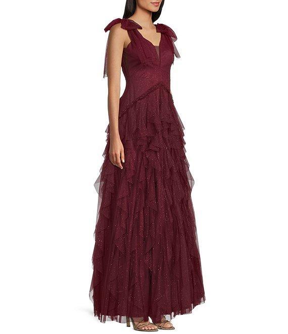 Pear Culture V-Neck Tie Shoulder Ruffled Dress Product Image
