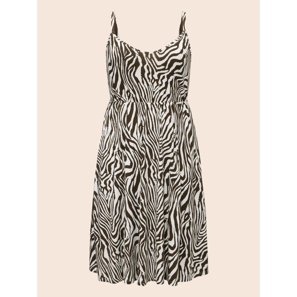 Plus Size Zebra Print Midi Cami Dress Browncoffeecolor Women Casual Non V-neck Sleeveless Curvy BloomChic 22-24/3X Product Image