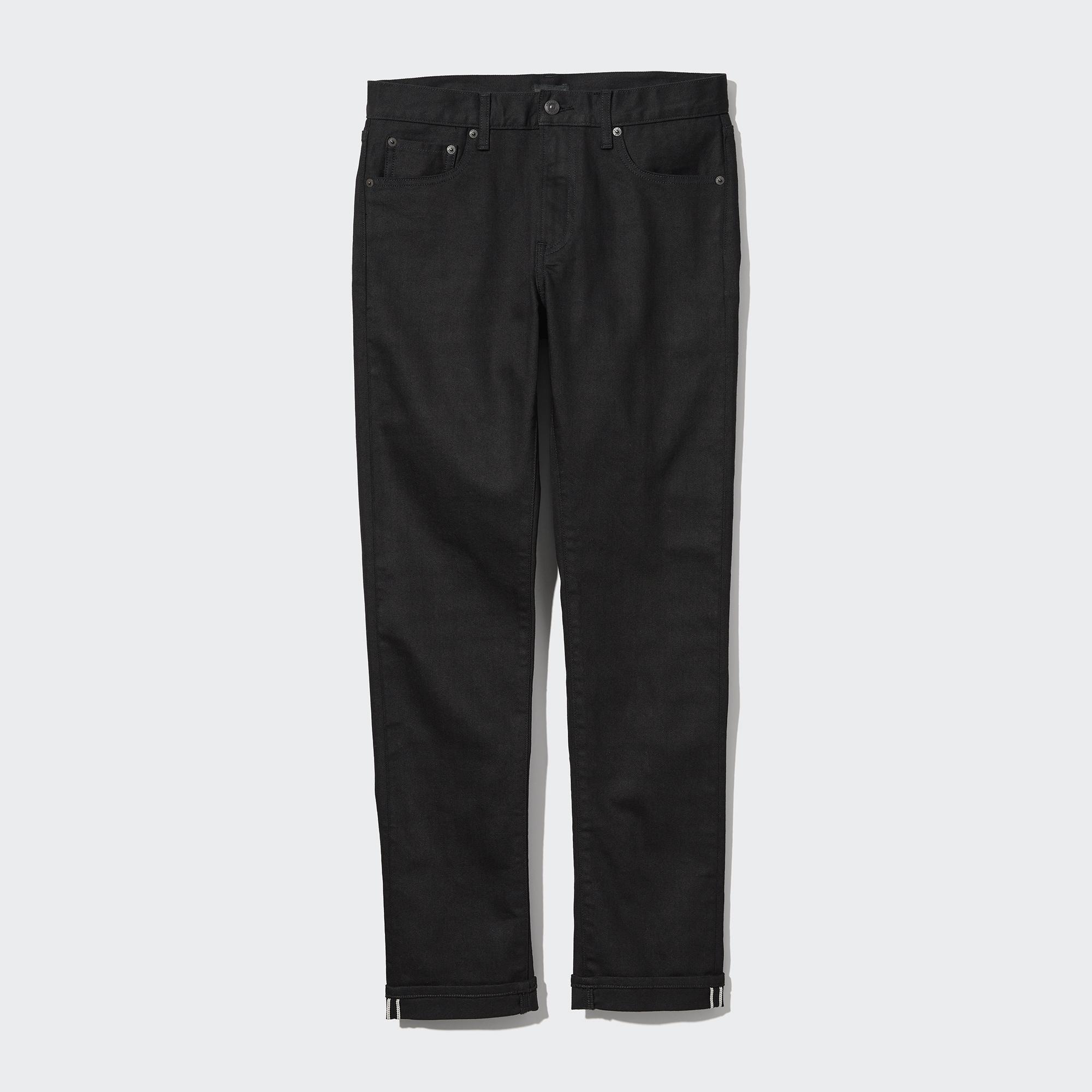 Mens Stretch Selvedge Slim Jeans Black 30 inch UNIQLO US Product Image
