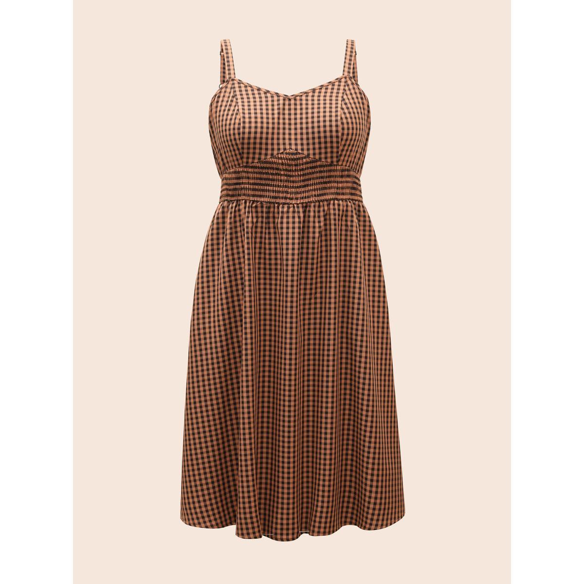 Plus Size Cami Pumpkin Color Grid Waist Midi Dress Brightorange Women Cocktail Shirred Party Curvy Bloomchic 26/4X Product Image