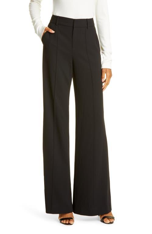 Alice and Olivia Dylan High Waist Wide Leg Pants in White Crystal Trim Crepe Product Image