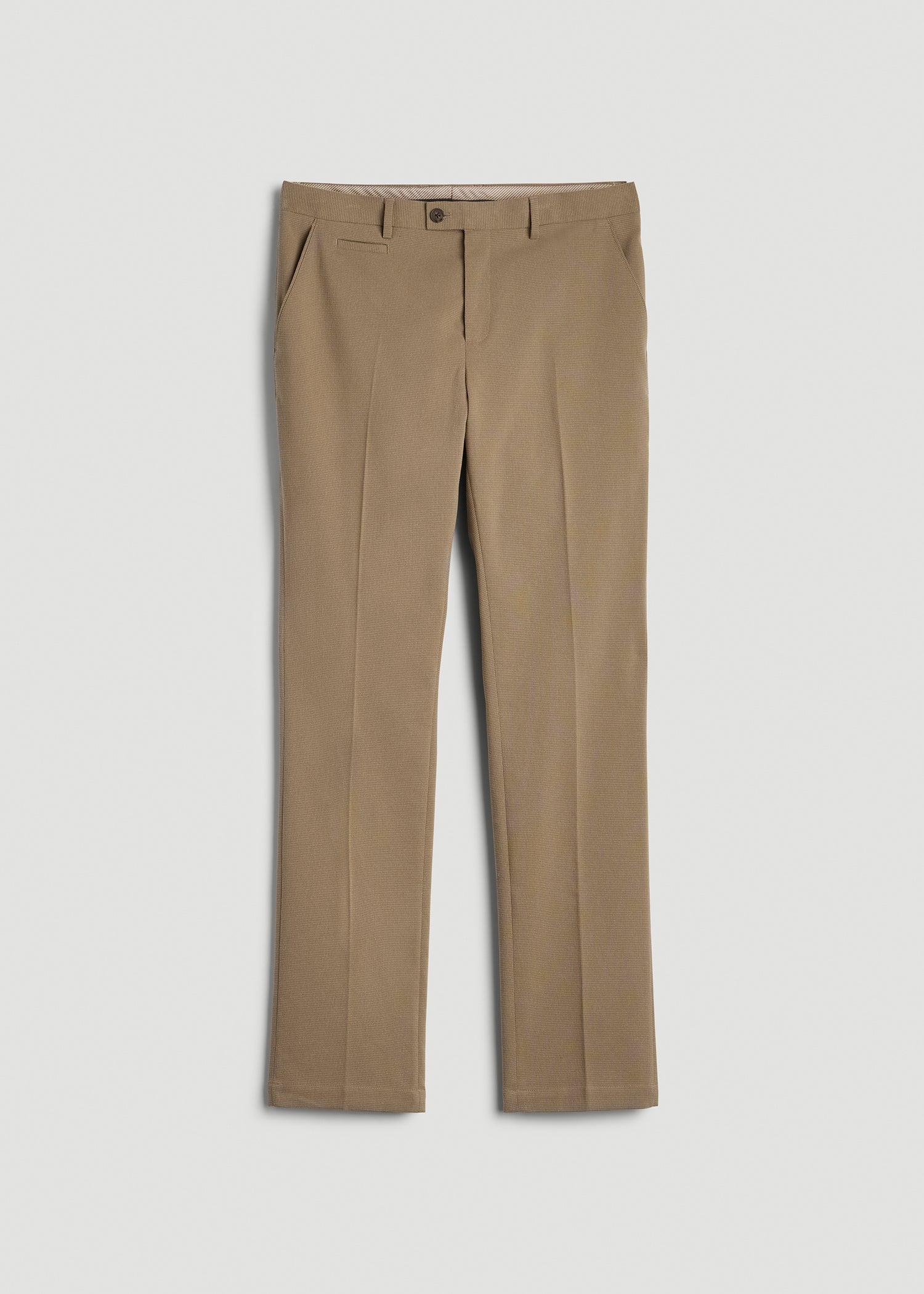 Textured Garment Washed Stretch Cotton Suit Pants for Tall Men in Desert Khaki Product Image