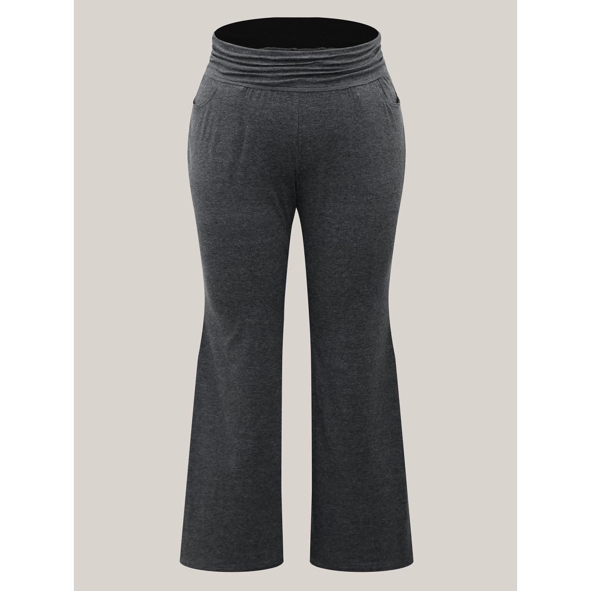 Plus Size Folding Waist Plain Bootcut Pants Women DimGray Casual Bootcut Mid Rise Everyday-Casual Pants BloomChic 22-24/3X Product Image