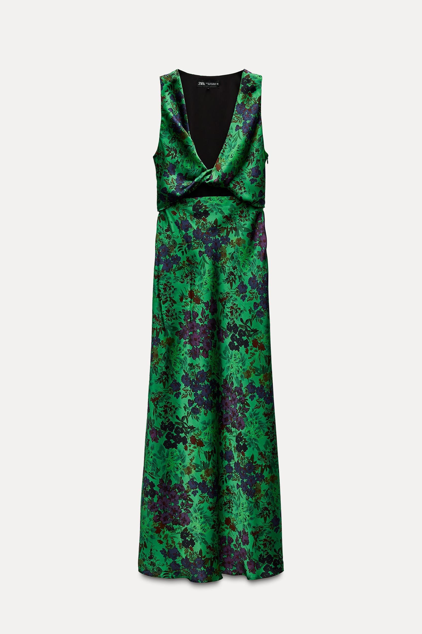 FLORAL PRINT SATIN EFFECT DRESS Product Image