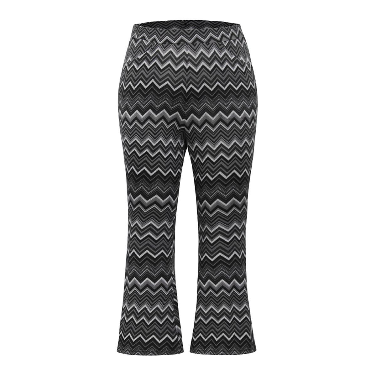 Plus Size Striped Geometric Pocket Bootcut High Rise Pants Women Black Resort Bootcut High Rise Vacation Pants BloomChic 12/L Product Image