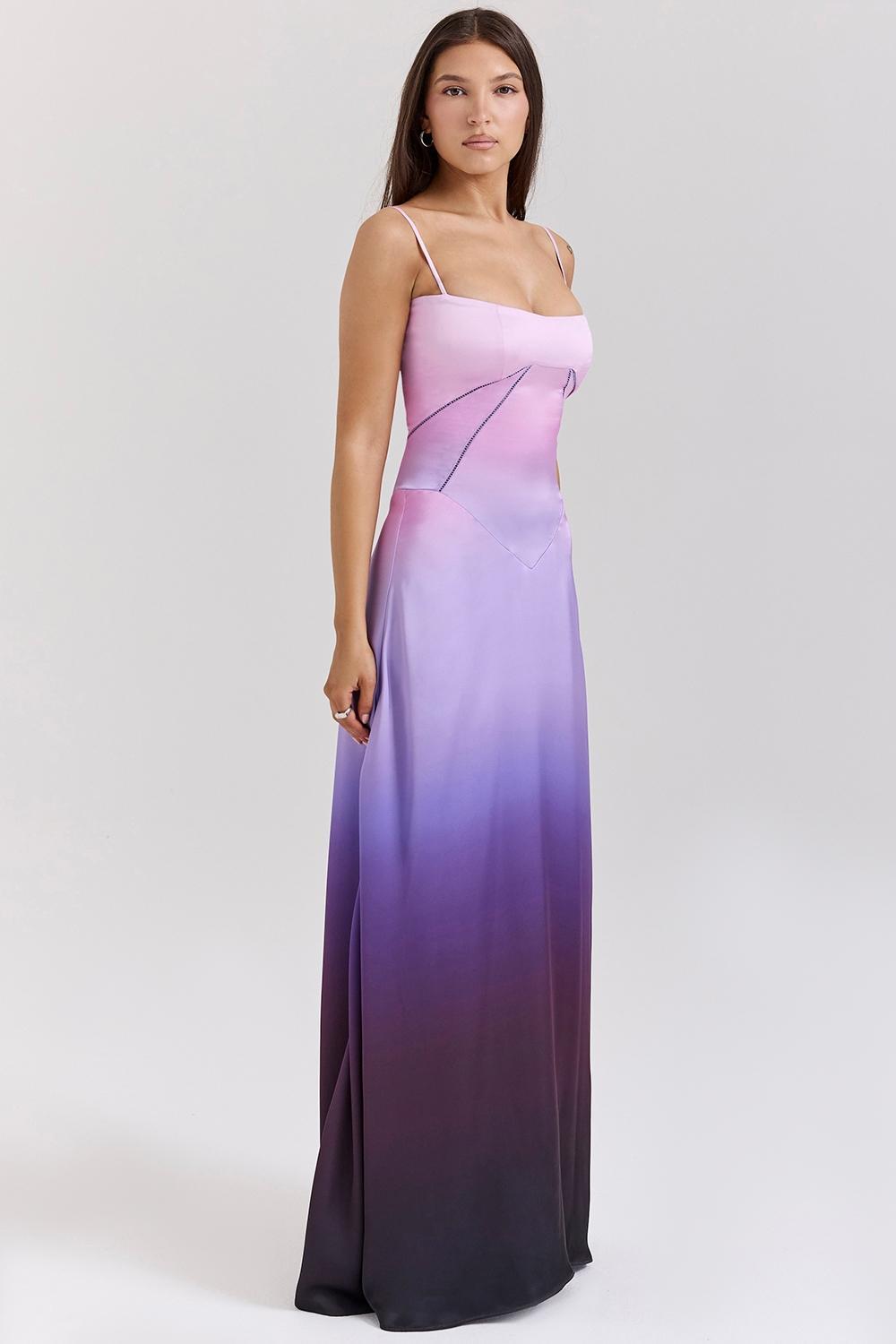 Anabella Ombre Print Lace Up Maxi Dress Product Image
