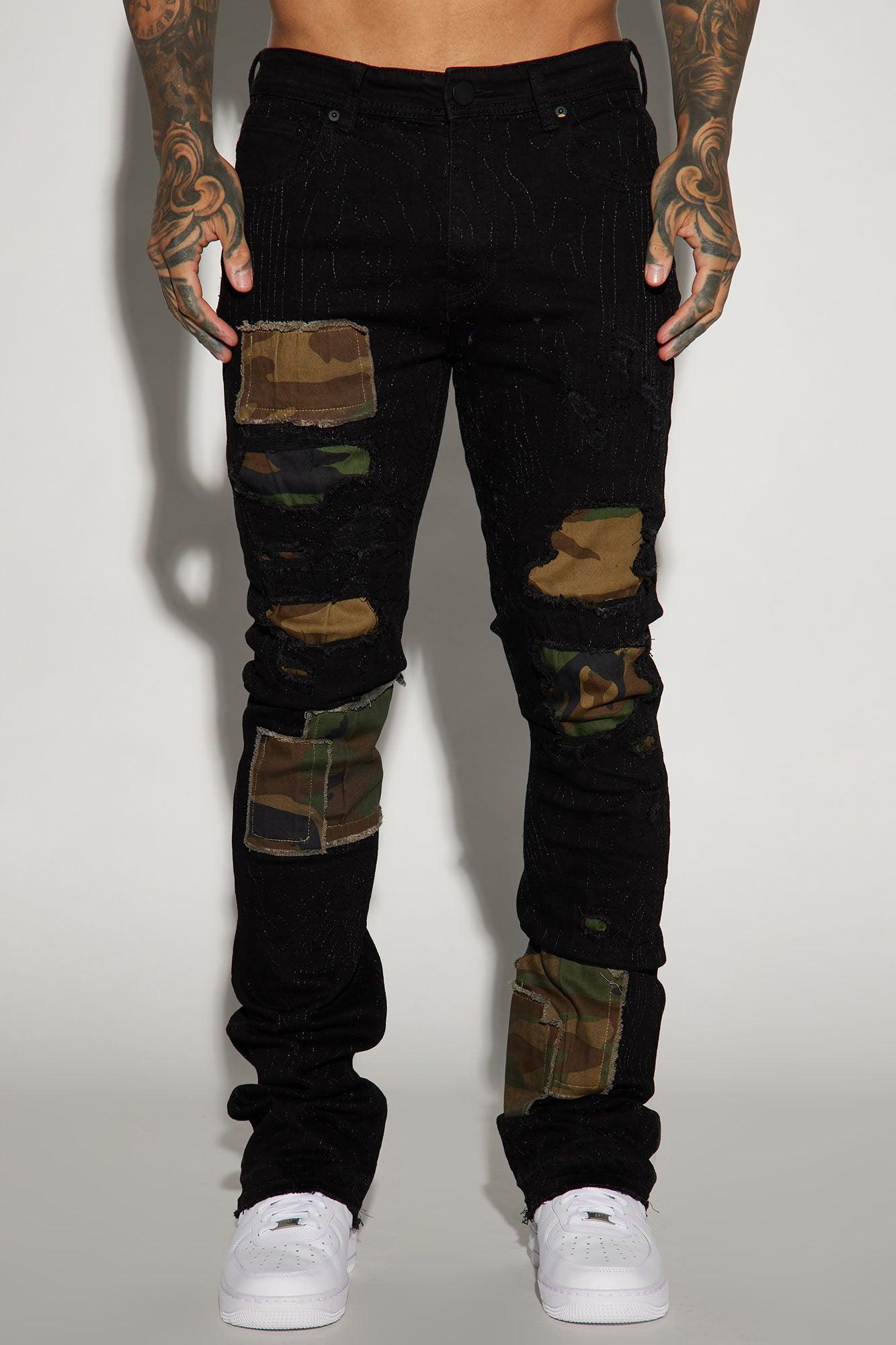 Hint Of Camo Stacked Skinny Flare Jeans - Black Product Image