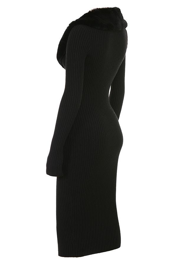 Raine Black Faux Fur Trim Dress Product Image
