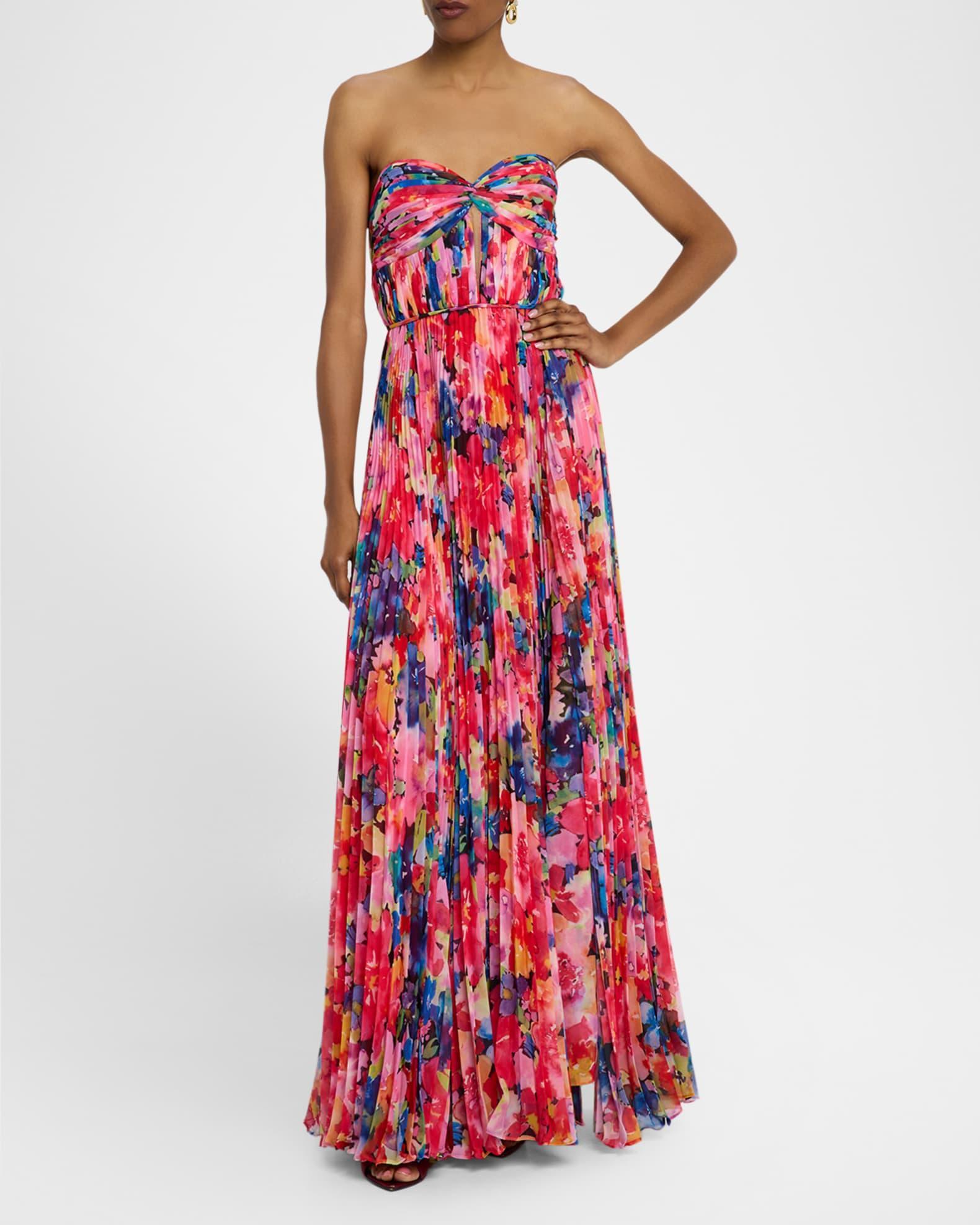 Strapless Pleated Floral-Print Gown Product Image