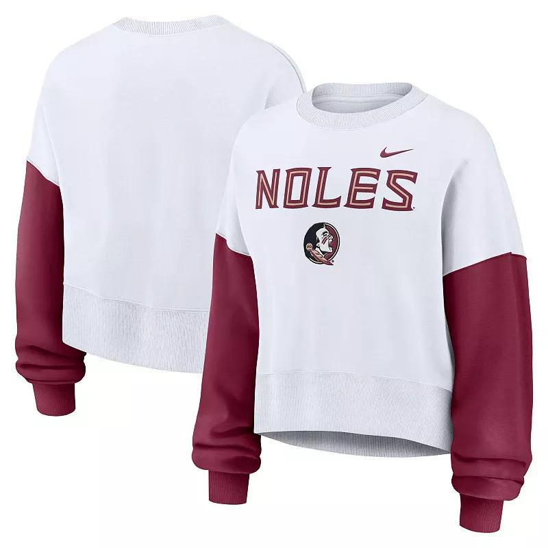 Women's Nike White Florida State Seminoles Color-Block Oversized Cropped Pullover Sweatshirt, Size: XS Product Image