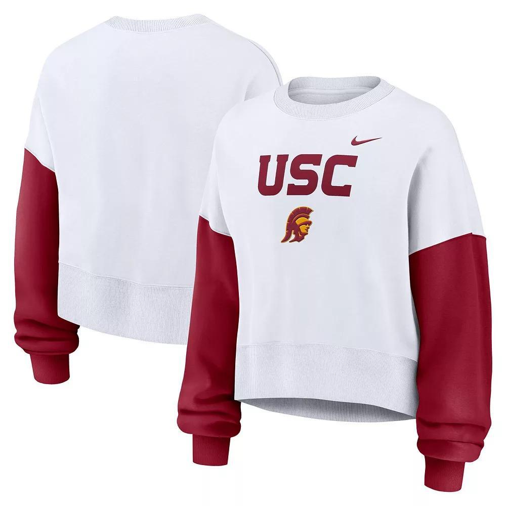 Women's Nike White Florida State Seminoles Color-Block Oversized Cropped Pullover Sweatshirt, Size: XS Product Image