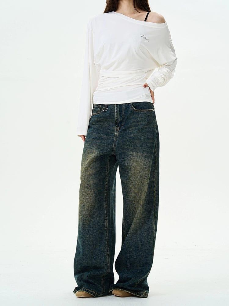 RT No. 12063 RETRO BLUE DENIM STRAIGHT JEANS Product Image
