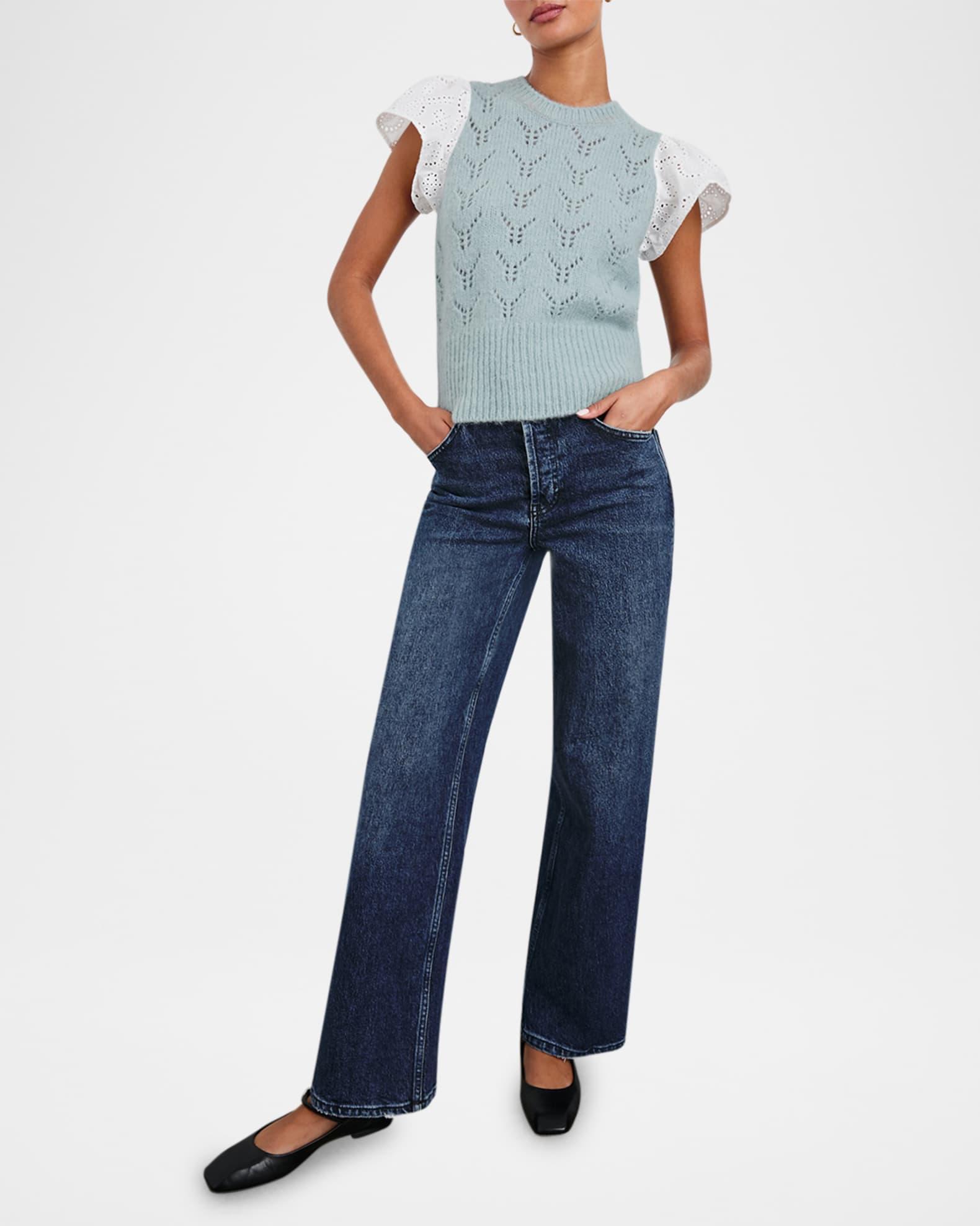 Everly Pointelle Knit Flutter-Sleeve Top Product Image