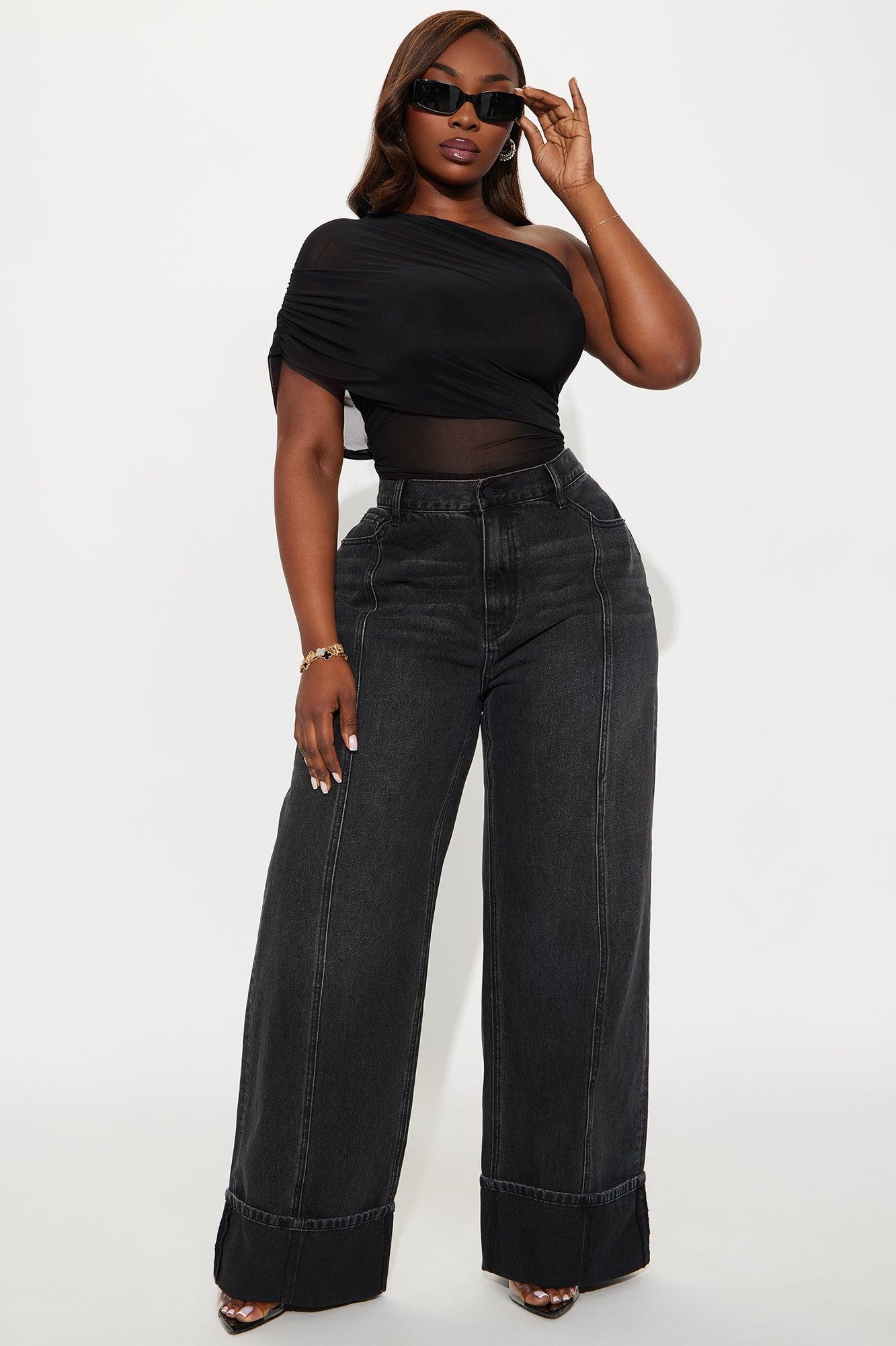 Unpredictable Cuffed Wide Leg Jeans - Black Wash Female Product Image