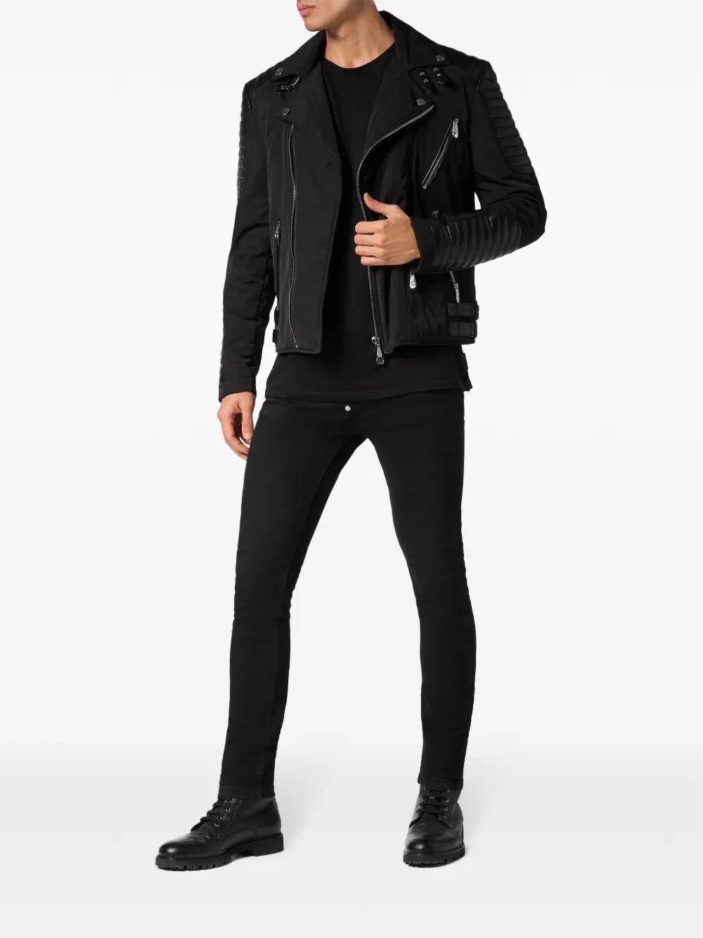 padded-detail leather biker jacket Product Image