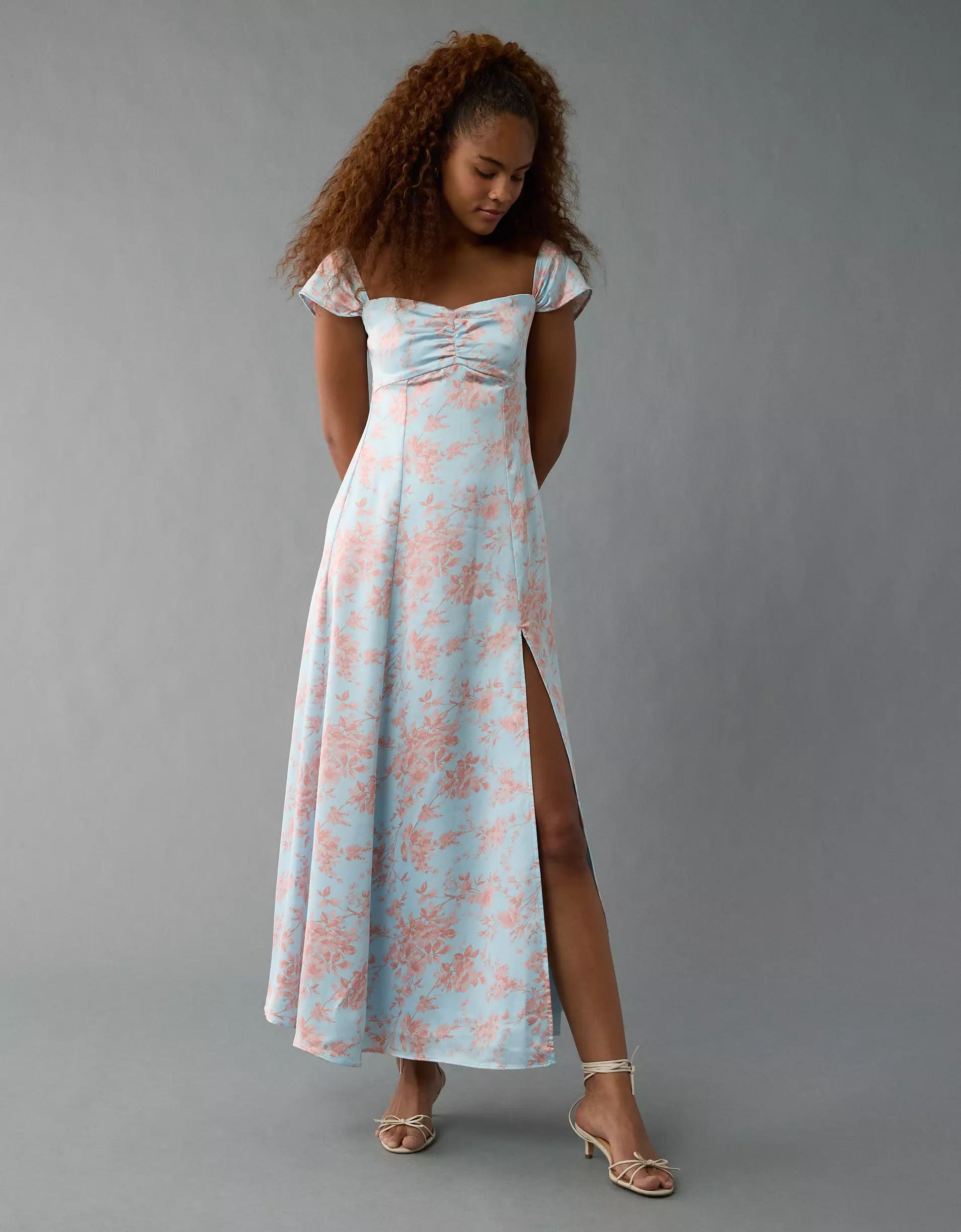 AE Satin Sweetheart Off-The-Shoulder Maxi Dress Product Image