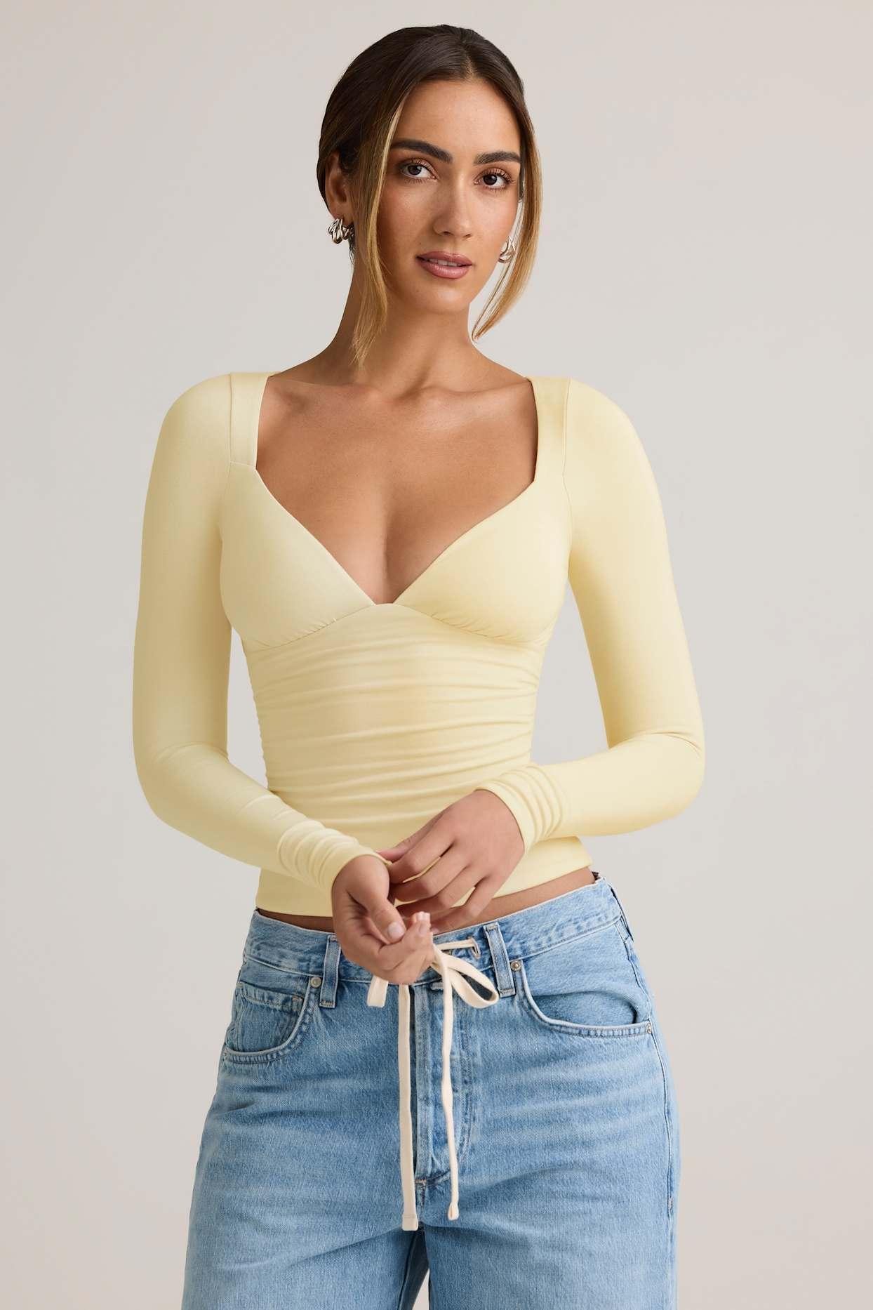 Modal Ruched Long-Sleeve Top in Buttercream Yellow Product Image