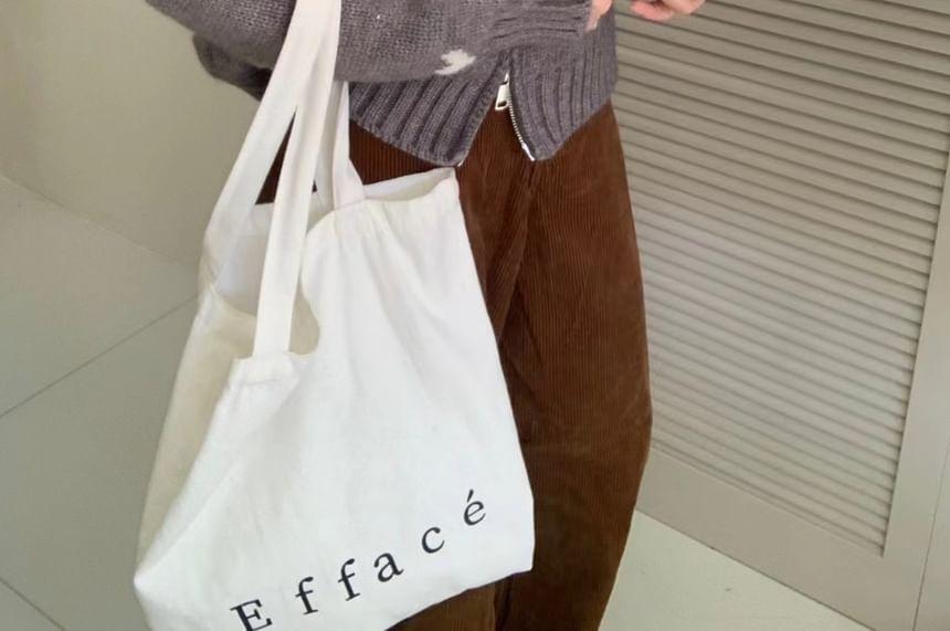 Crew Neck Heart Jacquard Zip-Up Cardigan Product Image