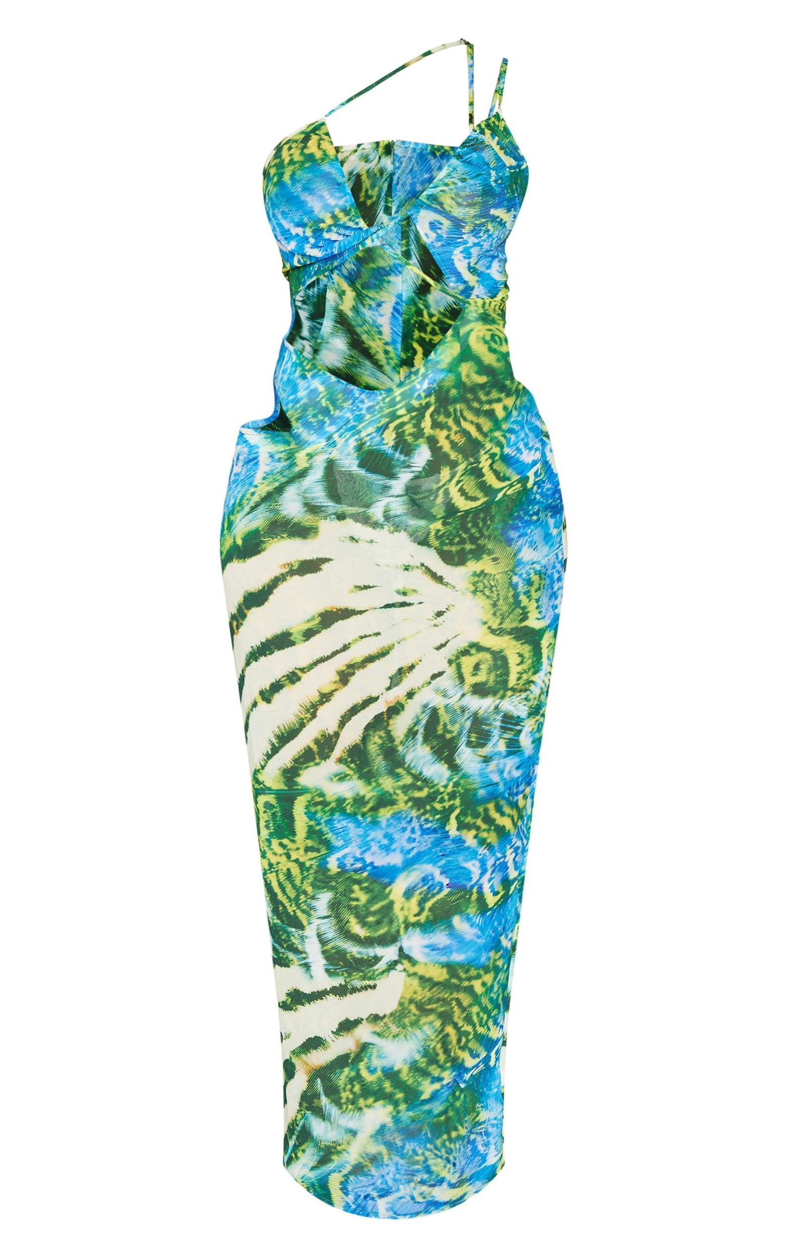 Shape Blue Zebra Print Chiffon Strappy Cut Out Maxi Dress Product Image