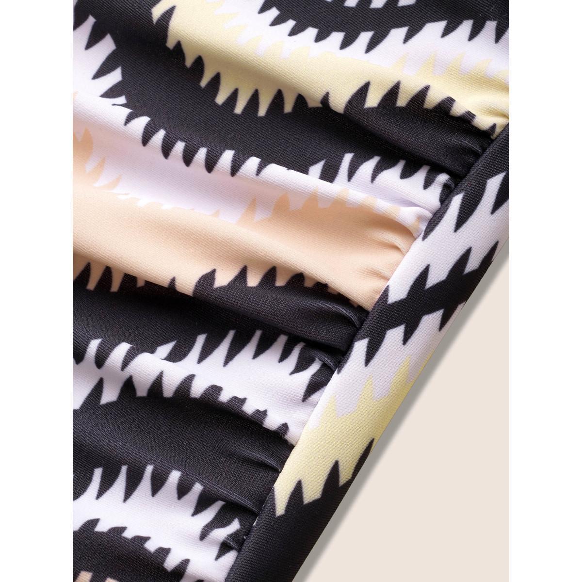 Plus Size U Neck Striped Print Ruched One Piece Swimsuit Women's Swimwear Black Beach Gathered Curve Bathing Suits High stretch One Pieces BloomChic 22-24/3X Product Image