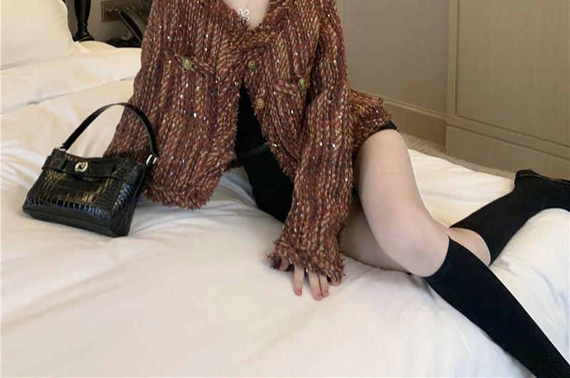 Patterned Fringed Trim Single-Breasted Jacket Product Image