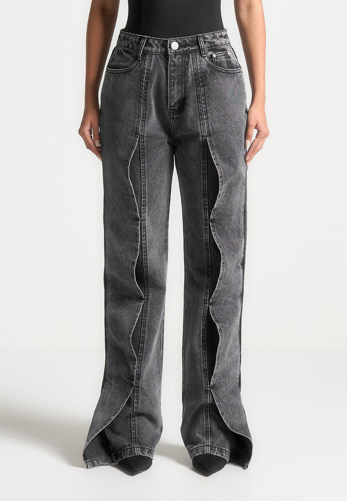 Maé - Wave Detail Boyfriend Jeans - Washed Grey Female Product Image