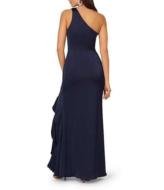 Adrianna Papell One Shoulder Stretch Satin Ruffle Front Sheath Gown Product Image