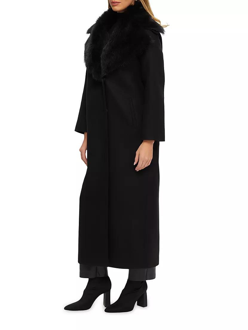 Fabric Coat with Detachable Merino Shearling Lamb Collar Product Image
