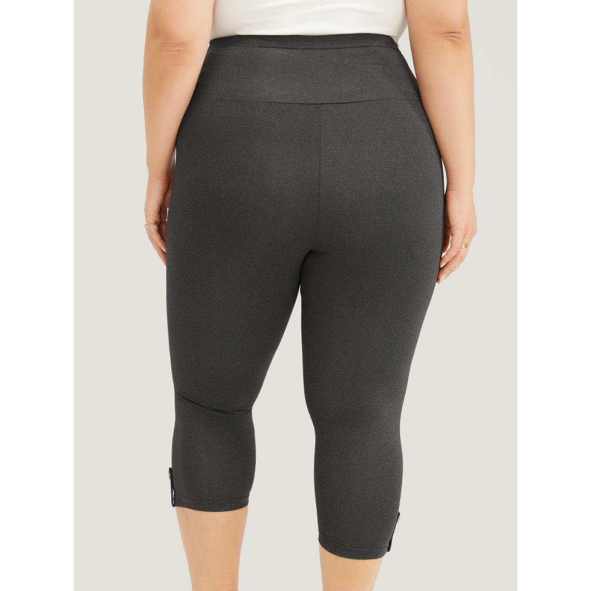 Plus Size Wideband Waist Skinny Button Detail Leggings Women DimGray Casual Medium stretch Skinny High Rise Dailywear Leggings BloomChic 26/4X Product Image