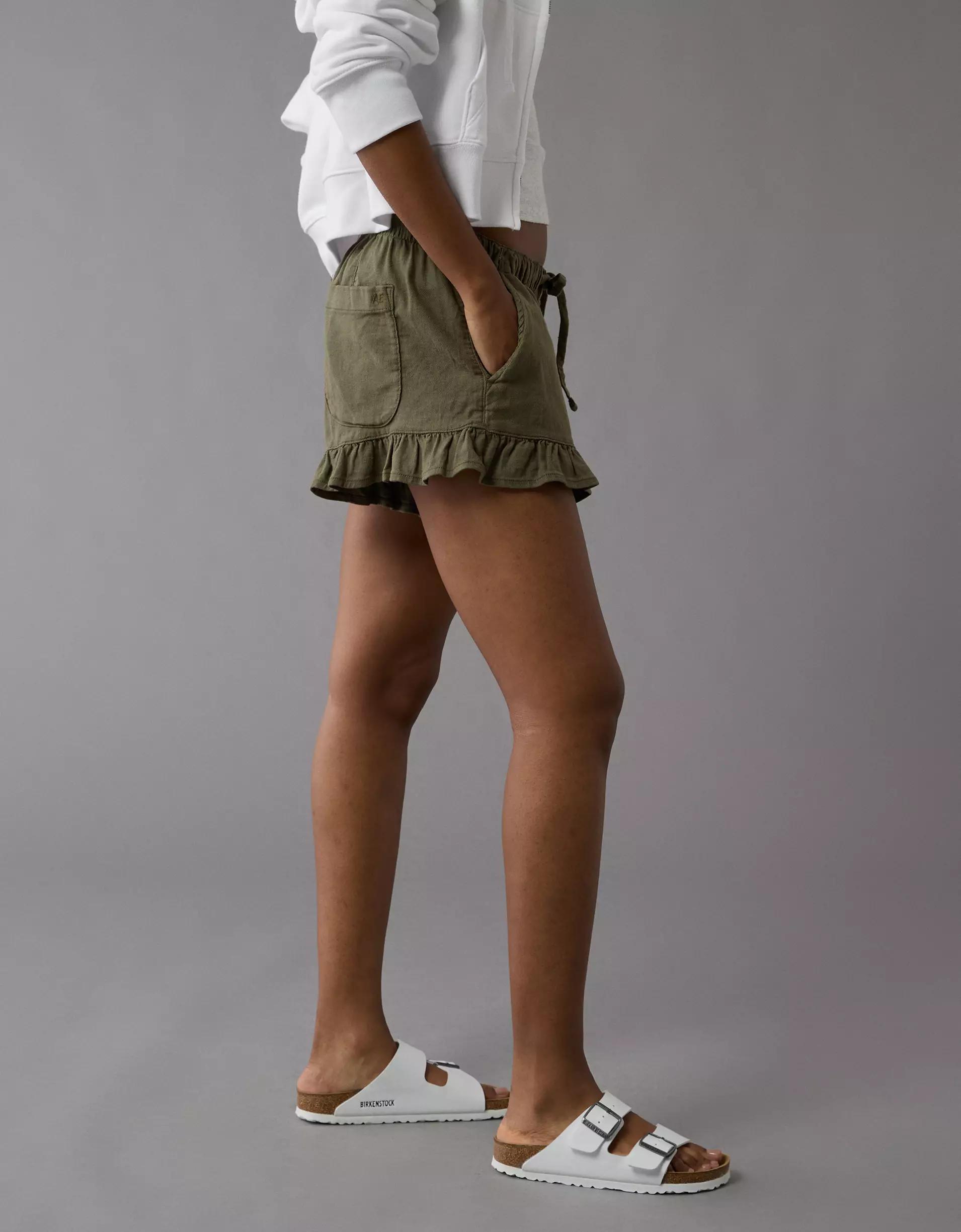 AE Stretch Linen-Blend Ruffle Short Product Image