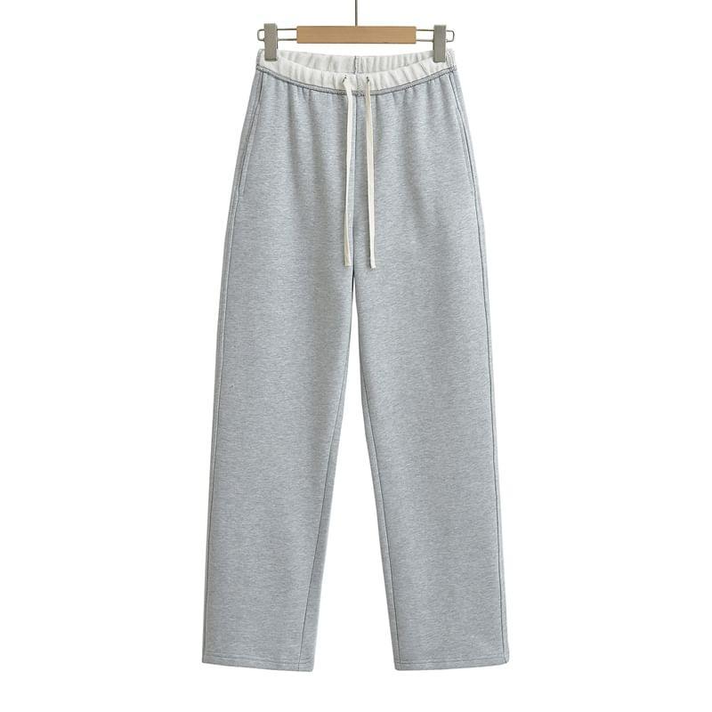 Drawstring Waist Plain Straight Leg Sweatpants Product Image
