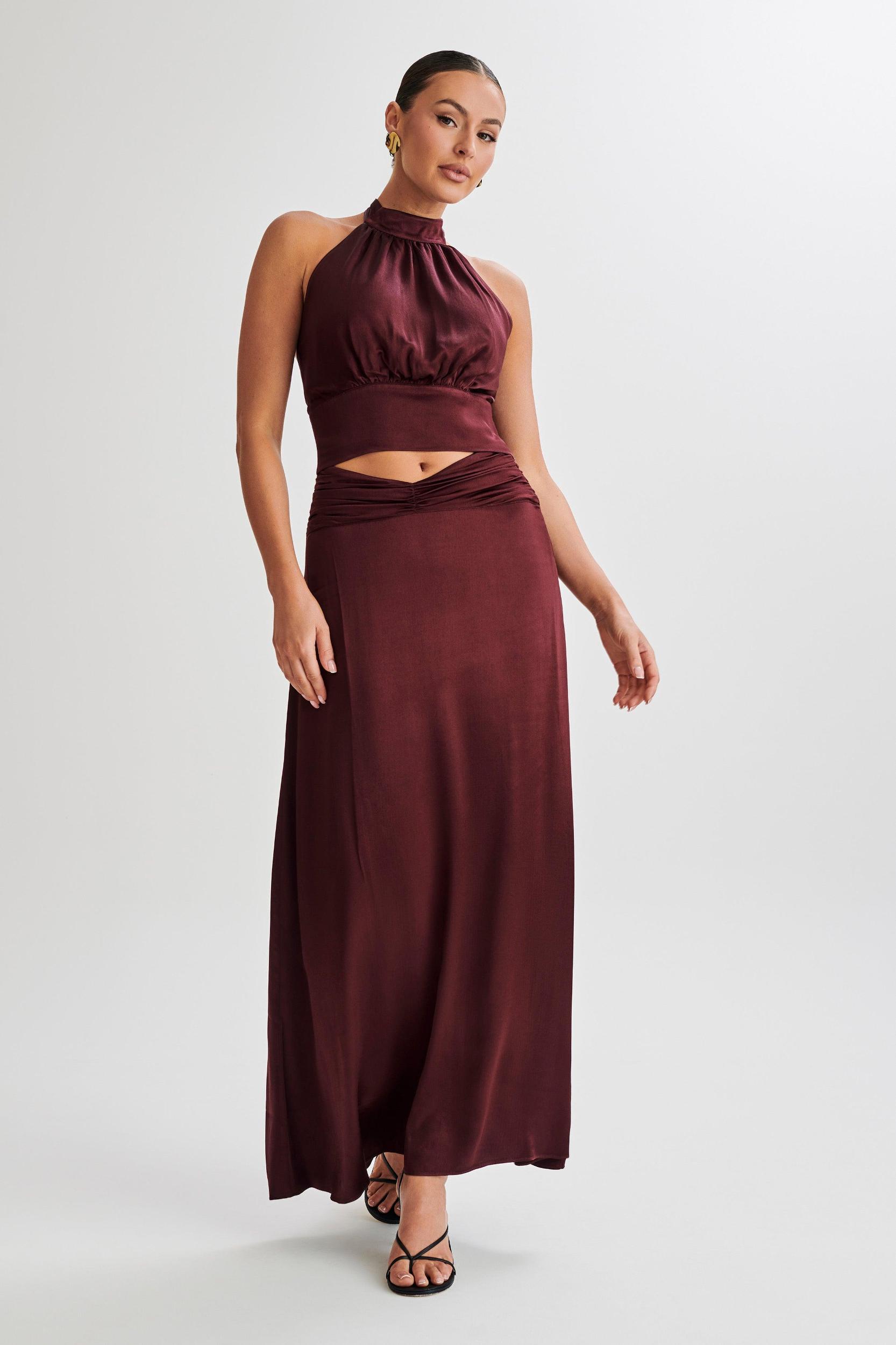 Clara Satin Halter Top - Plum Product Image