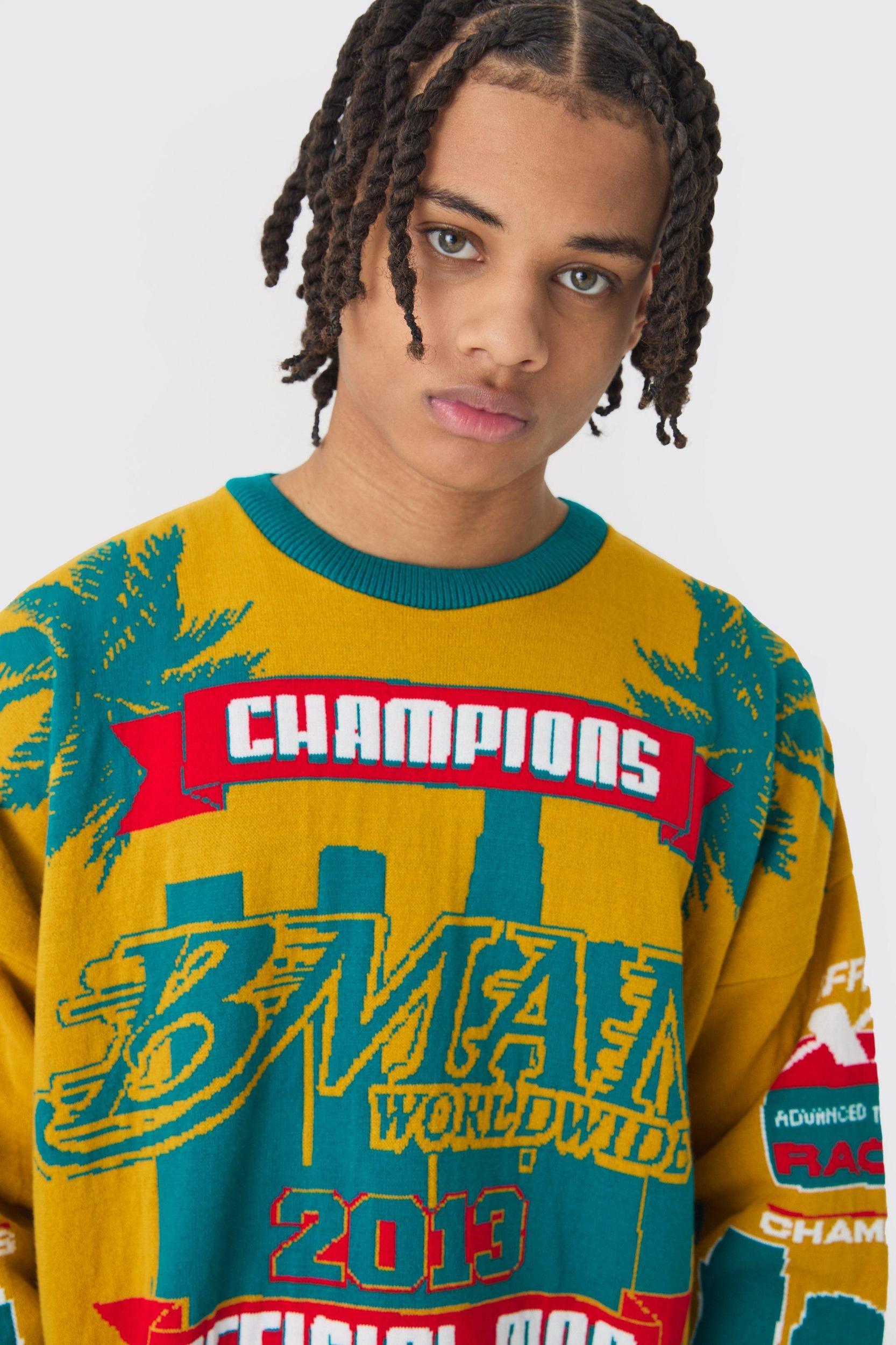 Moto Graphic Knitted Sweatshirt | boohooMAN USA Product Image