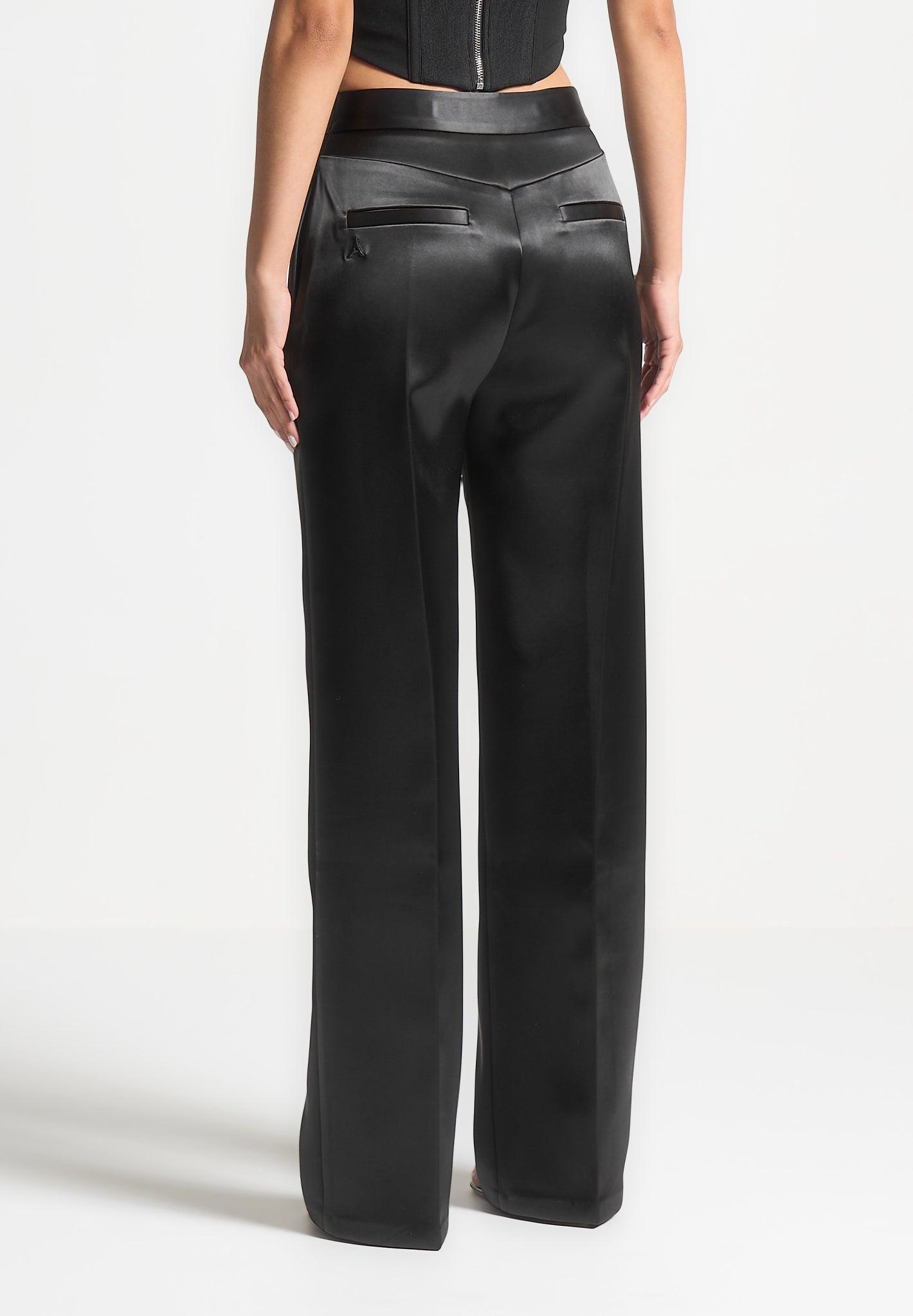Satin Tailored Trousers - Black Female Product Image