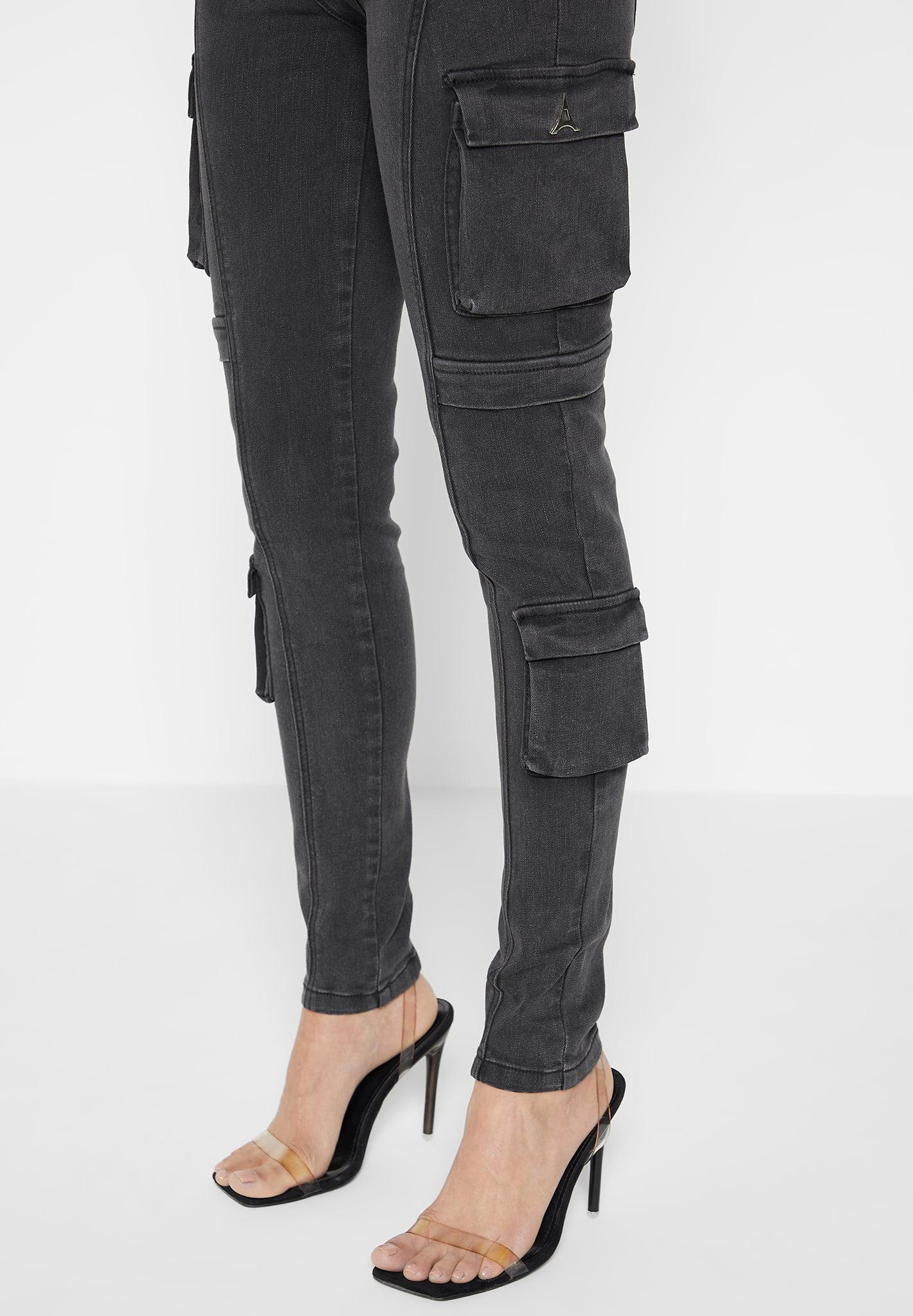 Cargo Pocket Skinny Jeans - Washed Black Female Product Image