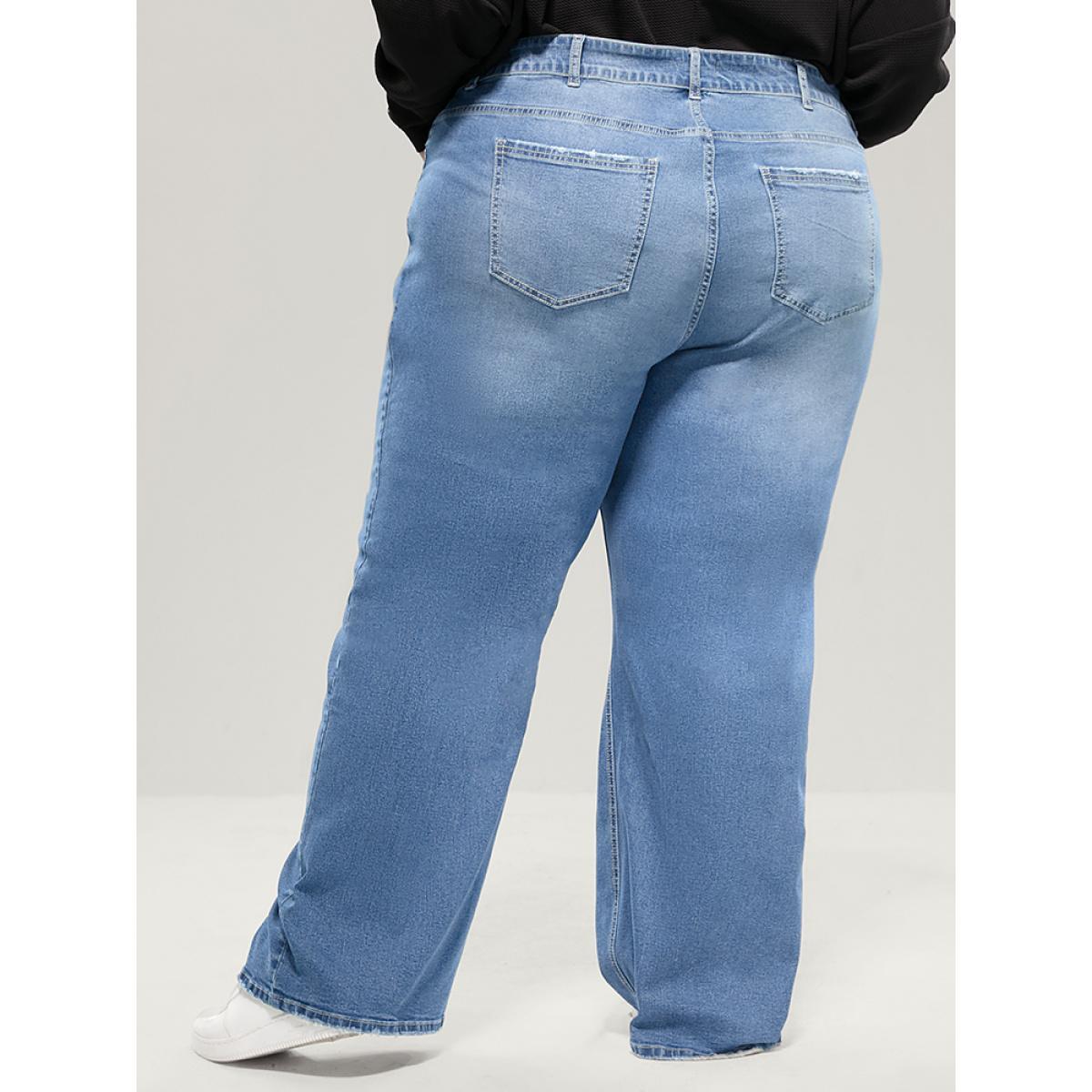 Plus Size Boyfriend Wide Leg Slightly Stretchy High Rise Medium Wash Jeans Women Stone Casual Plain Low stretch Pocket Jeans BloomChic 14/1X Product Image