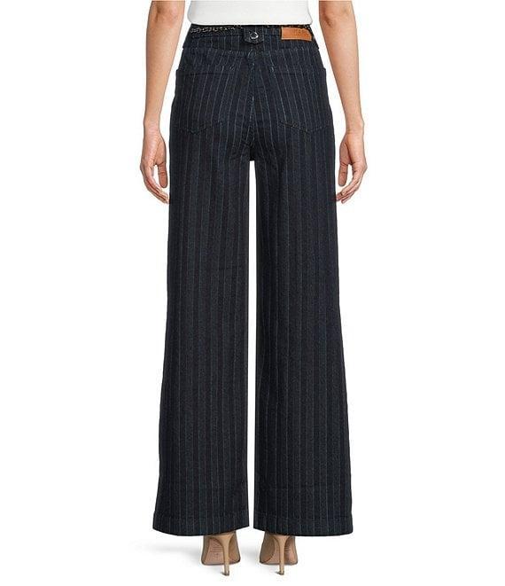 KARL LAGERFELD PARIS Striped Denim Chain Belt Wide-Leg Jeans Product Image