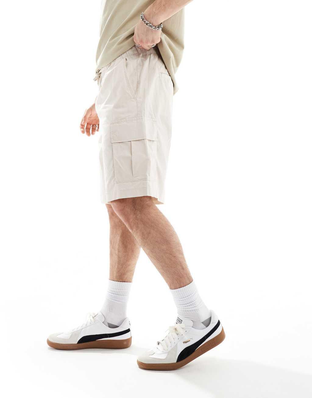 Jack & Jones loose cargo shorts in off-white Product Image