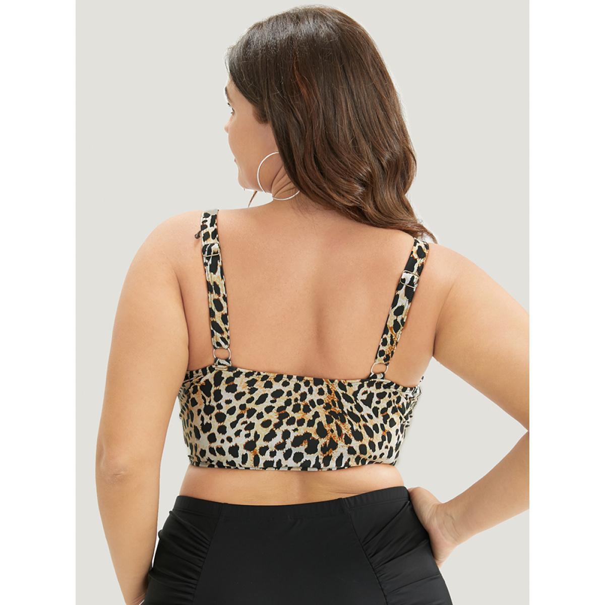 Plus Size Adjustable Straps Crisscross Bikini Top Women's Swimwear Leopard Beach Cross straps High stretch Skinny V-neck Curve Swim Tops BloomChic 26/4X Product Image