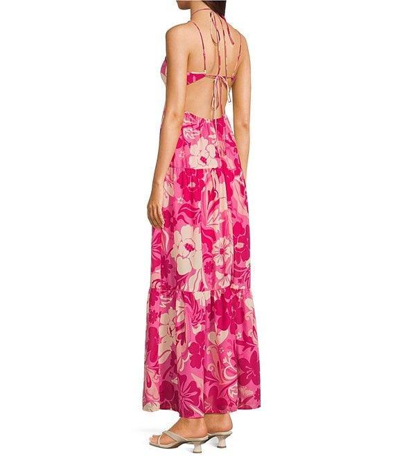 Midnight Doll Floral Print Keyhole Halter Neck Maxi Dress Product Image