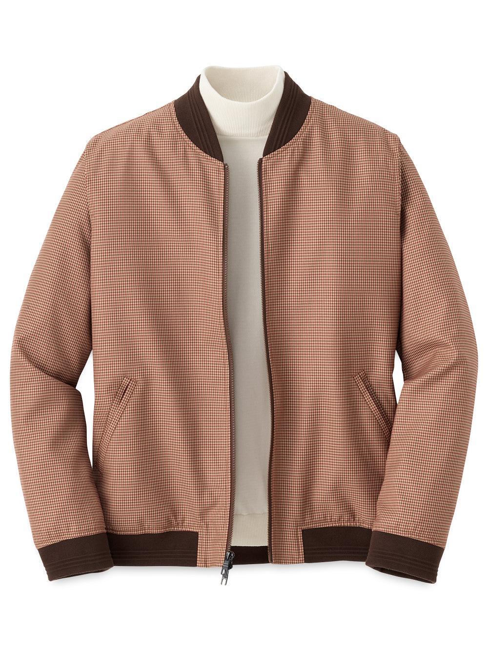 Microfiber Check Baseball Jacket - Burgundy/tan Product Image